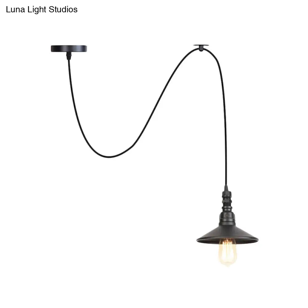 Industrial Iron Saucer Pendant Light Fixture - Black 1-Light Ceiling Lamp For Corridor