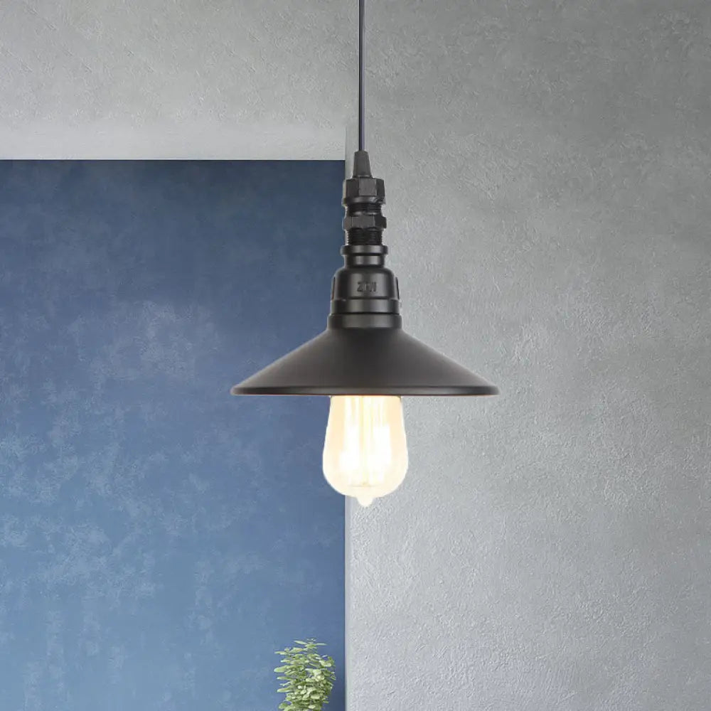 Industrial Black Pendant Light For Corridor - Iron Saucer Ceiling Lamp / A
