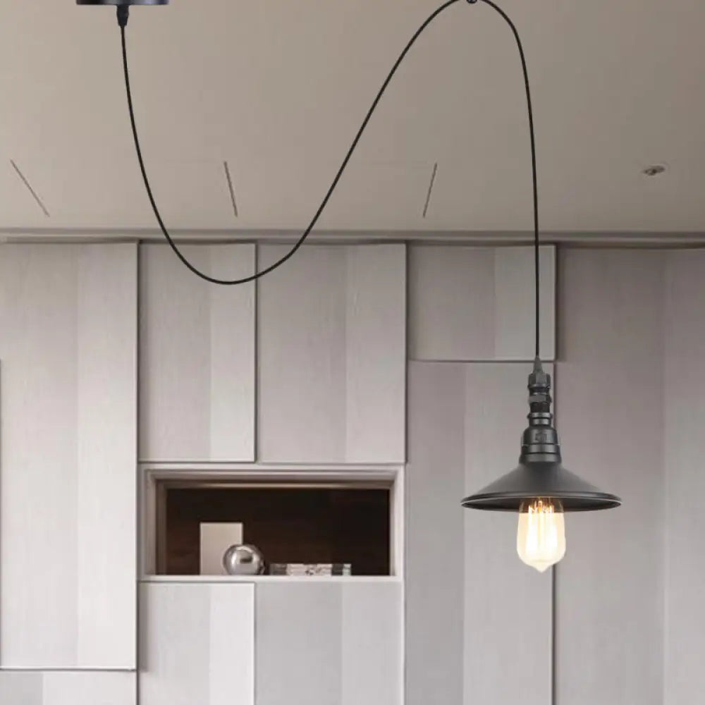 Industrial Black Pendant Light For Corridor - Iron Saucer Ceiling Lamp / B