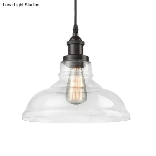 Black Industrial Pendant Light With Clear Glass Barn Shade - Indoor Hanging Lamp