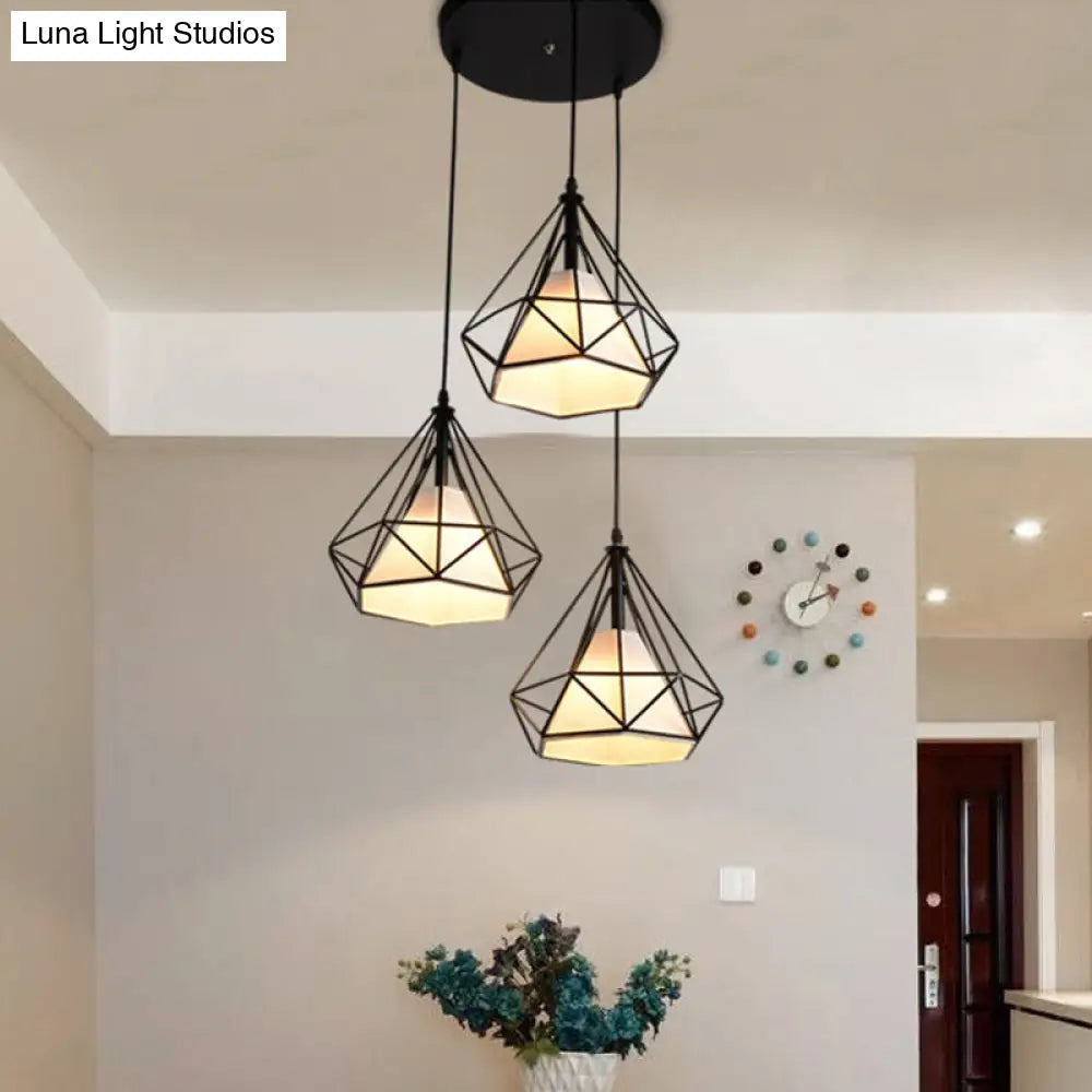 Industrial Black Pendant Light With Diamond Cage Shade - Hanging Ceiling Lamp For Dining Room 3