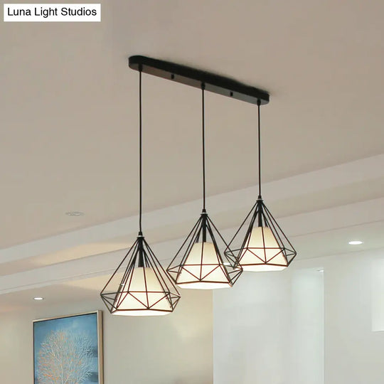 Industrial Black Pendant Light With Diamond Cage Shade - Hanging Ceiling Lamp For Dining Room 3