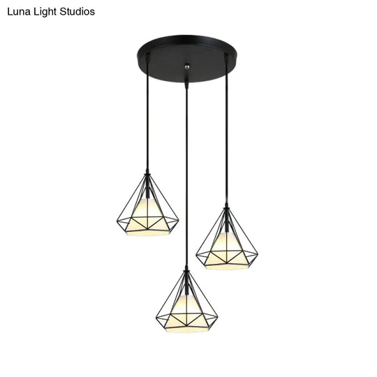 Industrial Black Pendant Light With Diamond Cage Shade - Hanging Ceiling Lamp For Dining Room 3