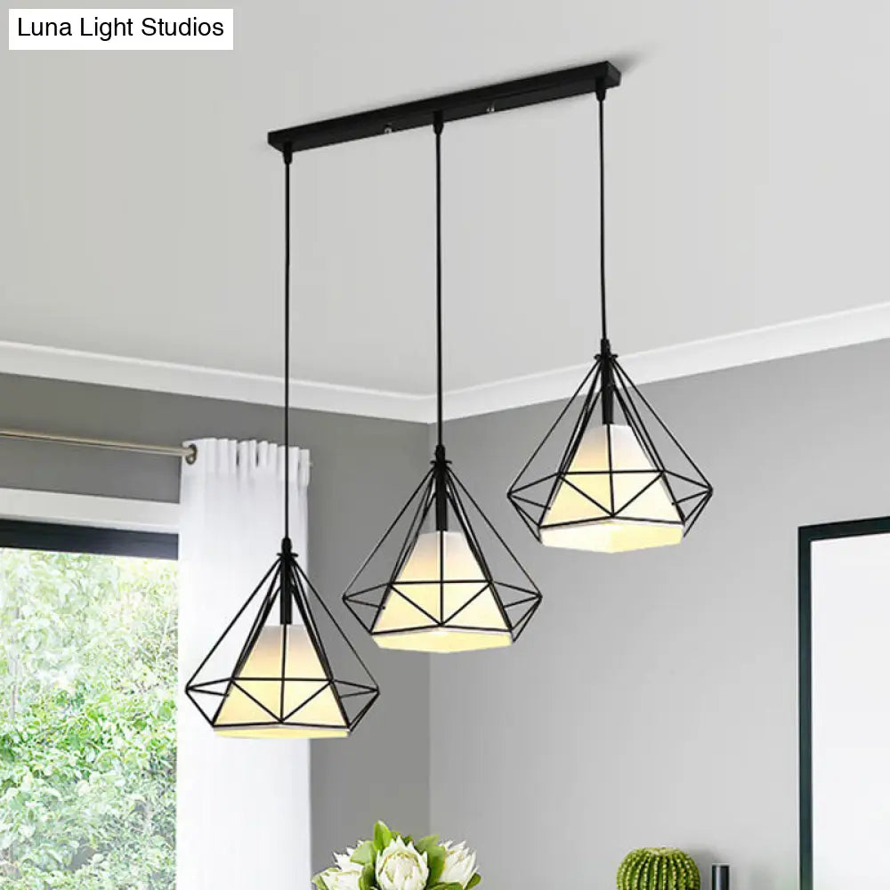 Industrial Black Pendant Light With Diamond Cage Shade For Dining Room