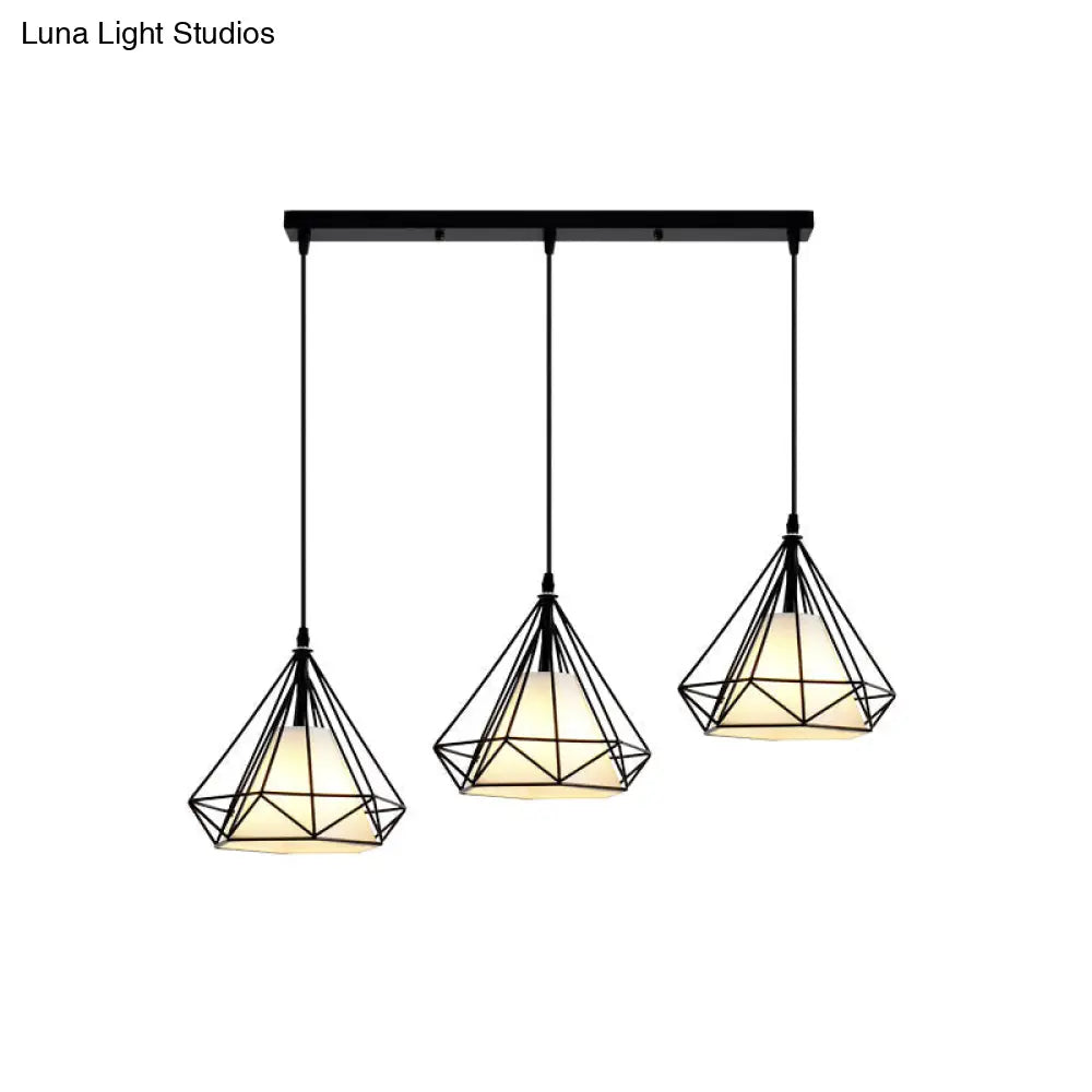 Industrial Black Pendant Light With Diamond Cage Shade - Hanging Ceiling Lamp For Dining Room 3