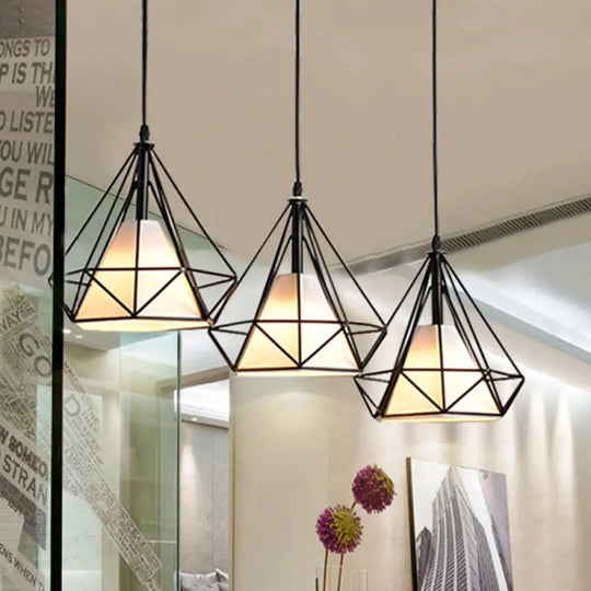 Industrial Black Pendant Light With Diamond Cage Shade - Hanging Ceiling Lamp For Dining Room 3