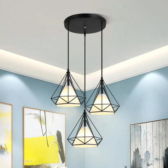 Industrial Black Pendant Light With Diamond Cage Shade - Hanging Ceiling Lamp For Dining Room 3