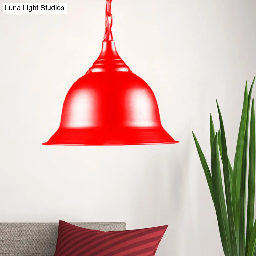 Industrial Dome Pendant Light - Black/Red/Yellow Metal Ideal For Living Room Ceiling Red