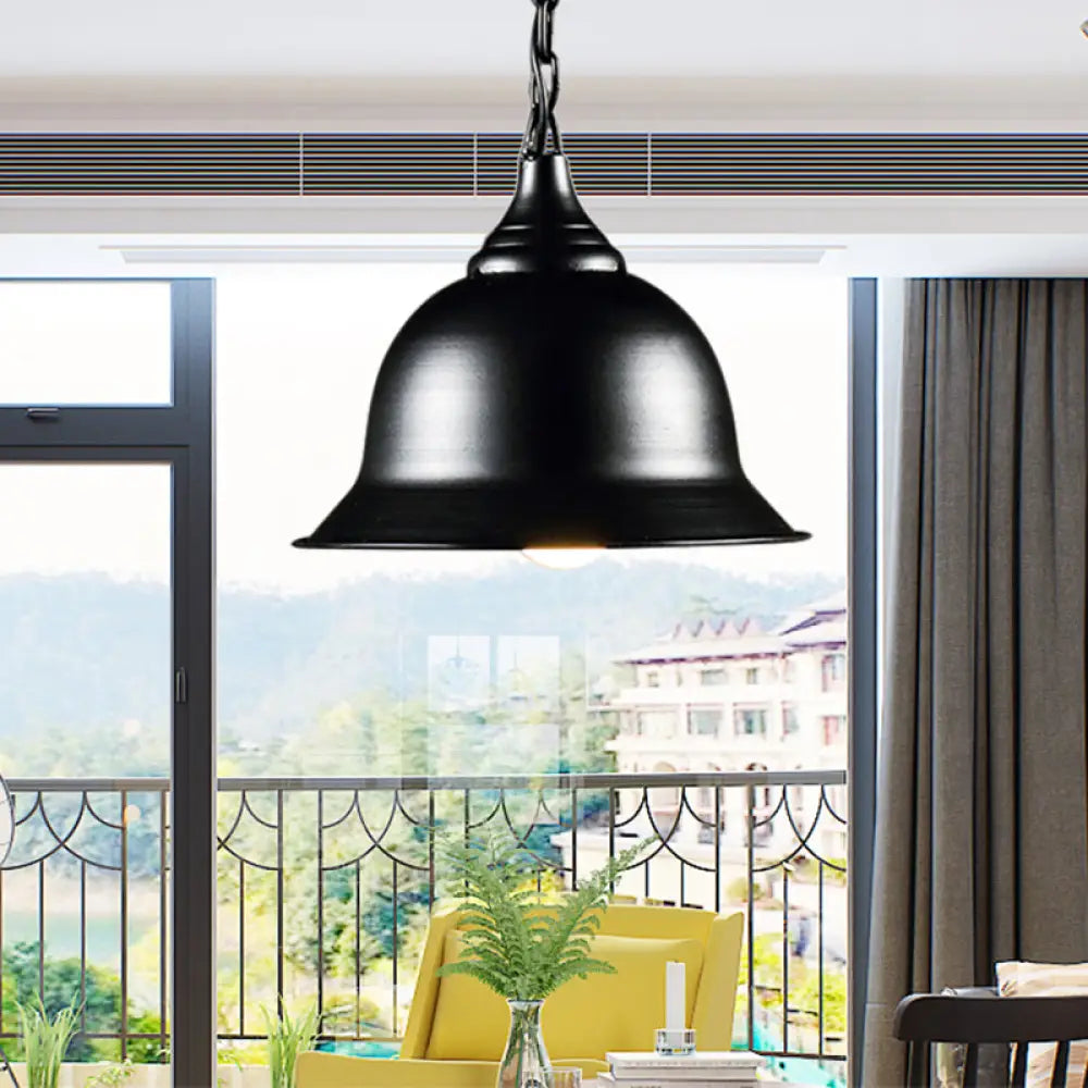 Industrial Black/Red/Yellow Dome Pendant Light Fixture - Hanging Ceiling For Living Room Black