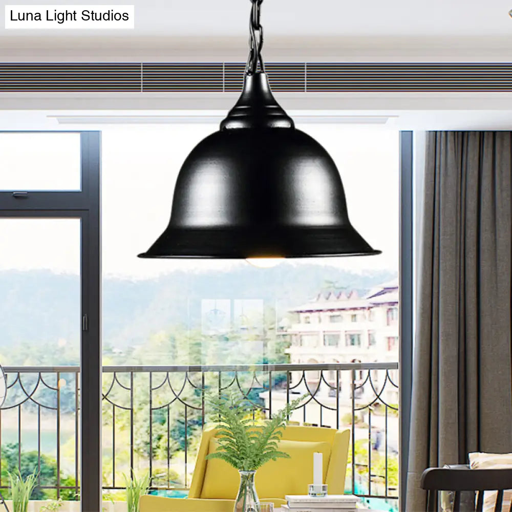 Industrial Dome Pendant Light - Black/Red/Yellow Metal Ideal For Living Room Ceiling Black