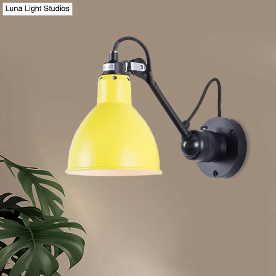 Industrial Black/Red/Yellow Swing Arm Wall Reading Lamp Single Bowl Shade Sconce Light