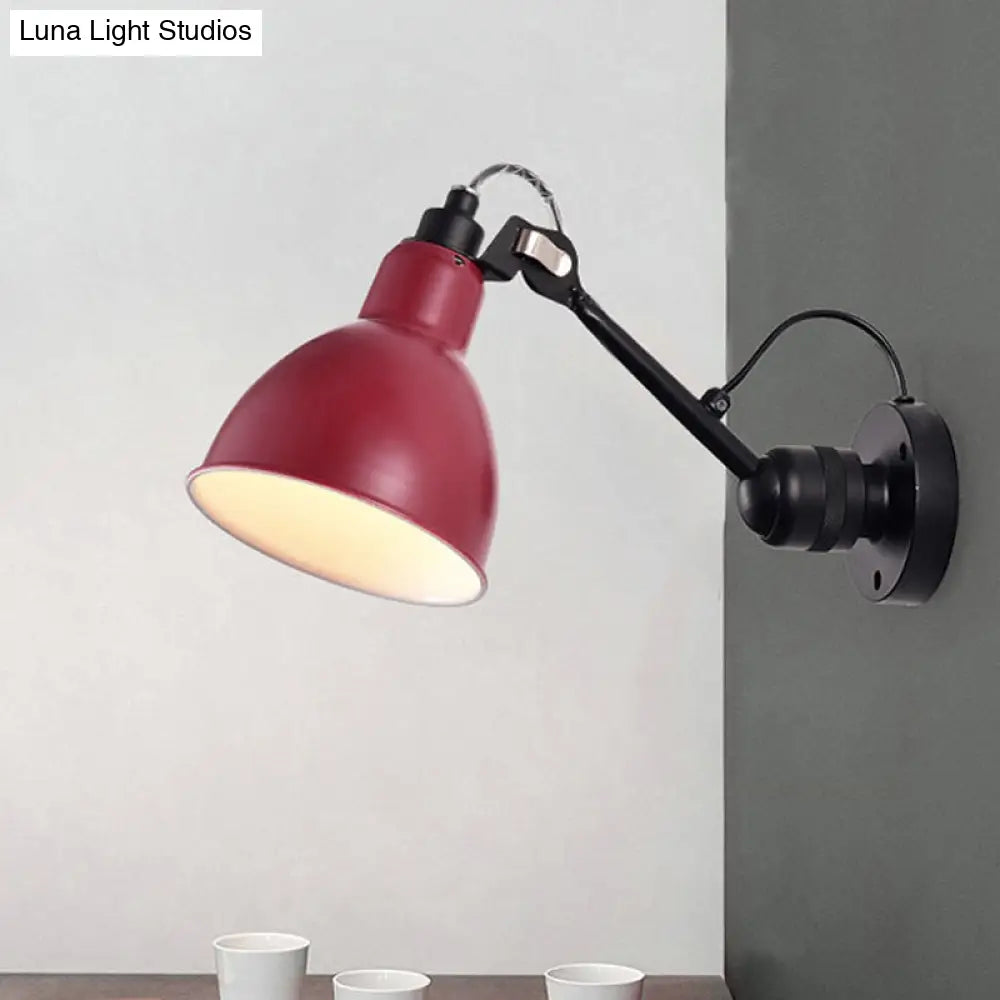 Industrial Black/Red/Yellow Swing Arm Wall Reading Lamp Single Bowl Shade Sconce Light