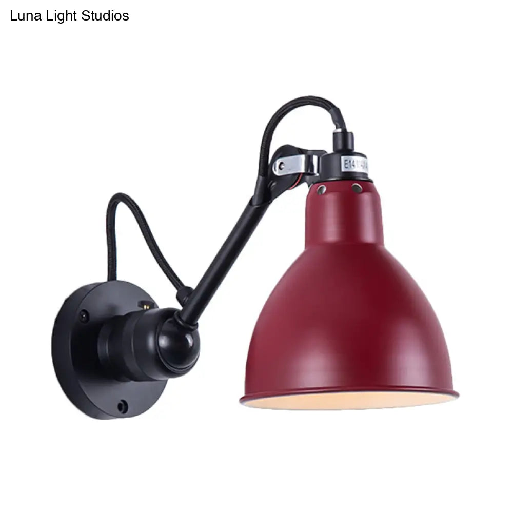 Industrial Black/Red/Yellow Swing Arm Wall Reading Lamp Single Bowl Shade Sconce Light