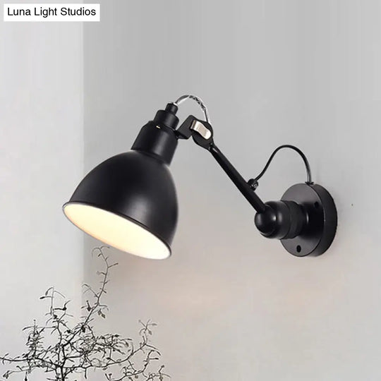 Industrial Black/Red/Yellow Swing Arm Wall Reading Lamp Single Bowl Shade Sconce Light