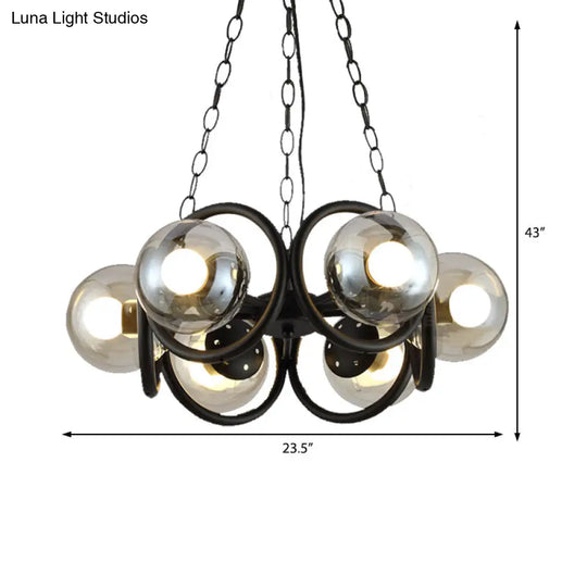 Industrial Black Ring Chandelier With Clear Glass 6-Light Hanging Lamp For Living Room Globe Shade