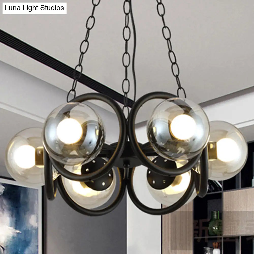 Industrial Black Ring Chandelier With Clear Glass 6-Light Hanging Lamp For Living Room Globe Shade