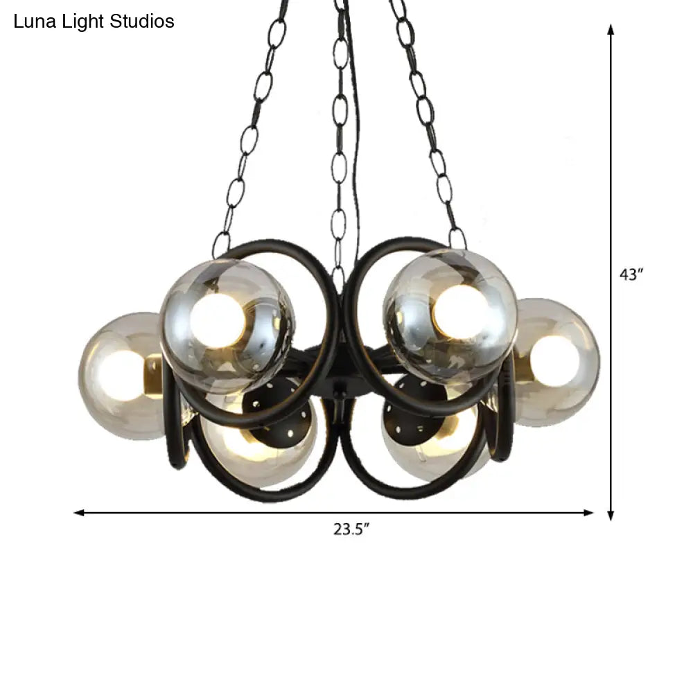 Industrial Black Ring Chandelier - Clear Glass 6-Light Hanging Lamp With Globe Shade For Living Room