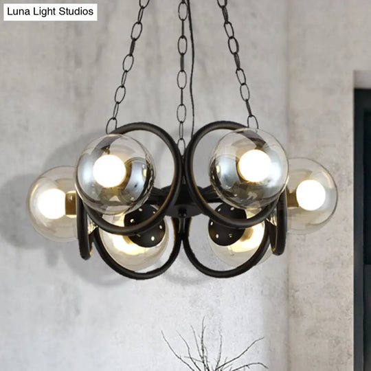 Industrial Black Ring Chandelier With Clear Glass 6-Light Hanging Lamp For Living Room Globe Shade