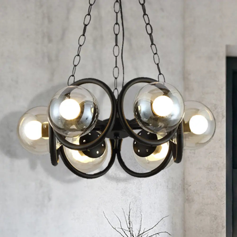 Industrial Black Ring Chandelier - Clear Glass 6-Light Hanging Lamp With Globe Shade For Living Room