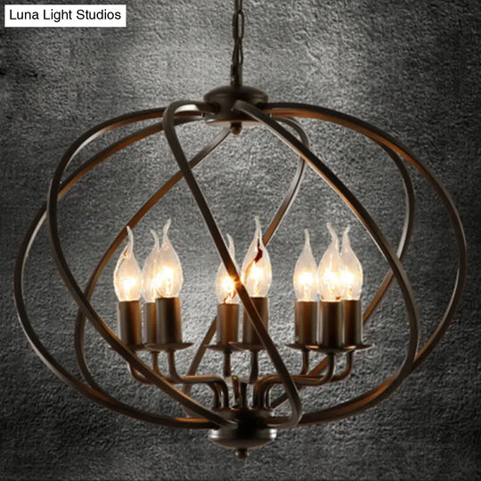 Industrial Metal Round Cage Chandelier With 8 Lights - Black Pendant Lighting For Dining Room