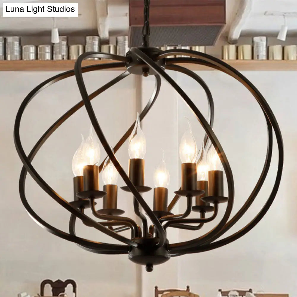 Industrial Metal Round Cage Chandelier With 8 Lights - Black Pendant Lighting For Dining Room