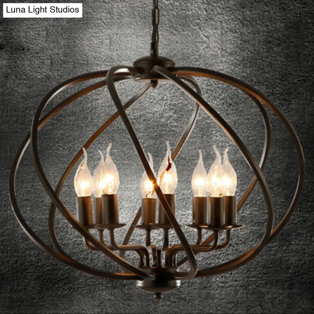 Industrial Black Round Cage Chandelier - 8-Light Pendant Light For Large Dining Rooms With Candle