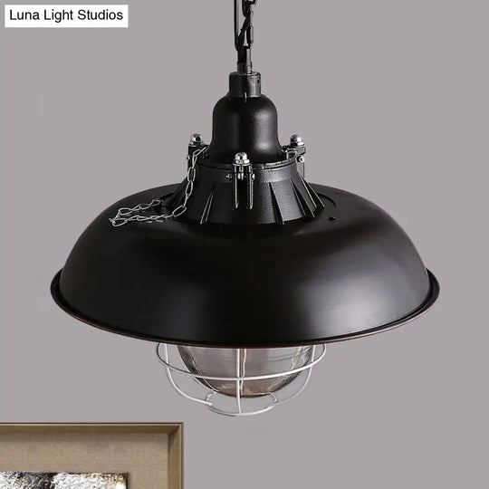 Industrial Black/Rust Metal And Glass Ceiling Light With Wire Cage - Perfect For Restaurants