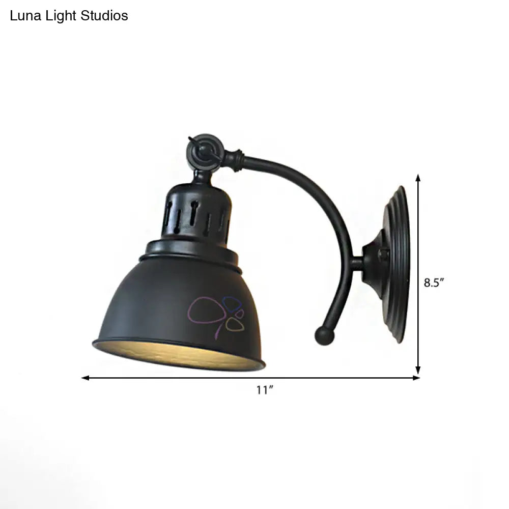 Industrial Black/Rust Metal Wall Mounted Sconce Lamp With Dome Shade - Ideal For Dining Room