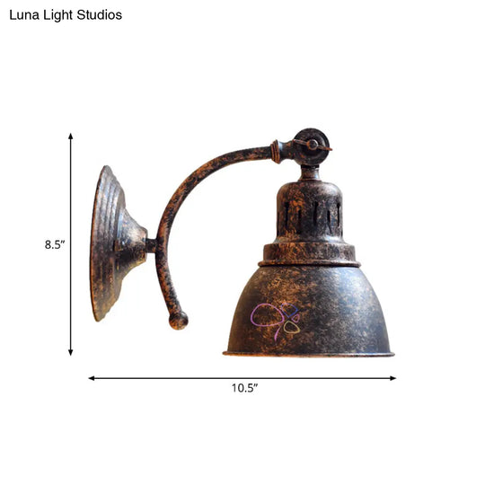 Industrial Black/Rust Metal Wall Mounted Sconce Lamp With Dome Shade - Ideal For Dining Room