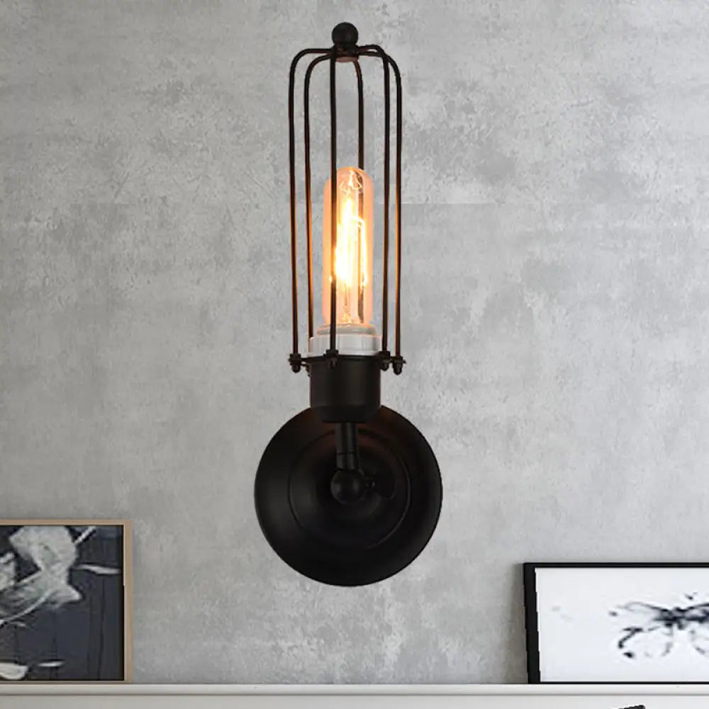 Industrial Black/Rust Metal Wall Sconce With Linear Cage Design For Living Room 1 / Black