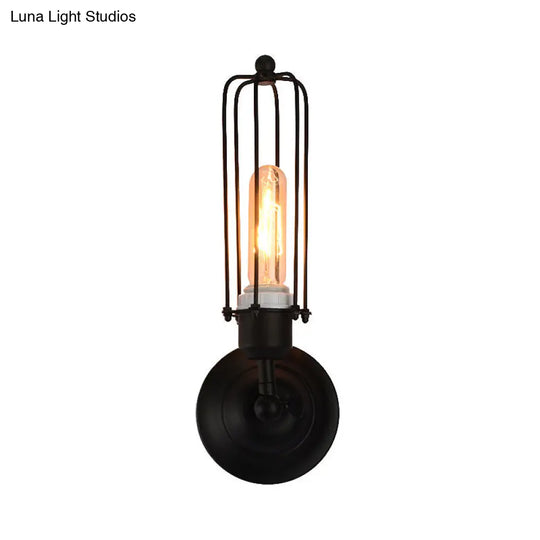 Industrial Black/Rust Metal Wall Sconce With Linear Cage Design For Living Room