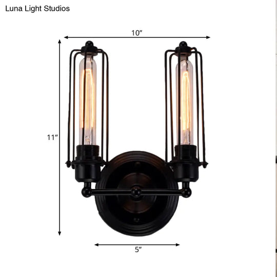 Industrial Black/Rust Metal Wall Sconce With Linear Cage Design For Living Room