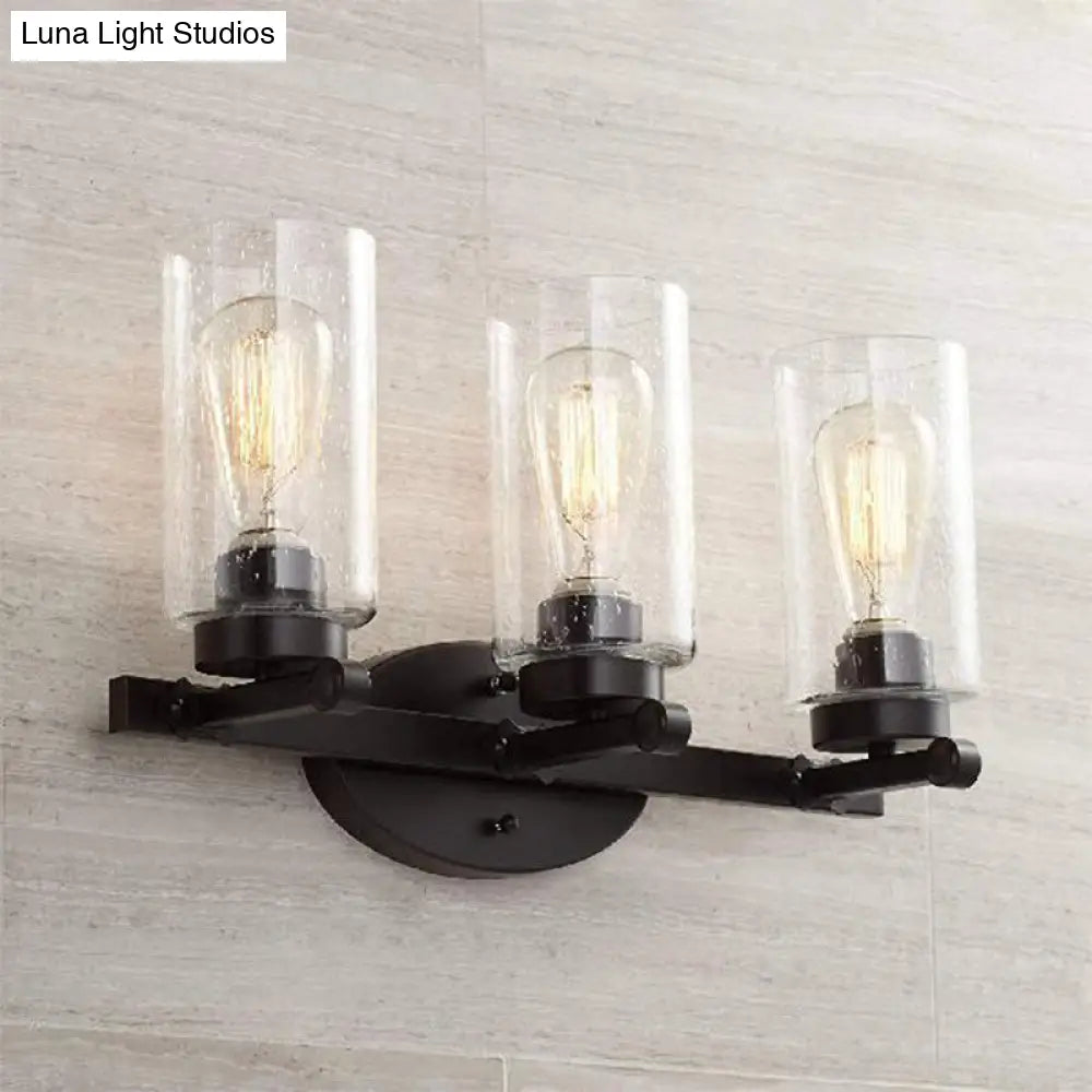 Industrial Black Seeded Glass Sconce Light Fixture - 3-Bulb Cylinder Wall Lamp For Dining Room In