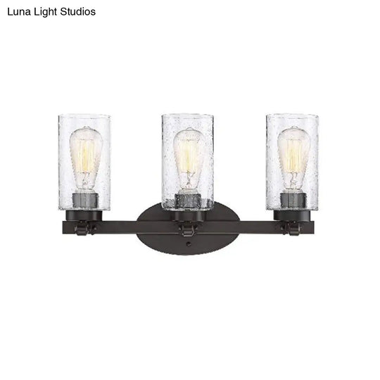 Industrial Black Seeded Glass Sconce Light Fixture - 3-Bulb Cylinder Wall Lamp For Dining Room In