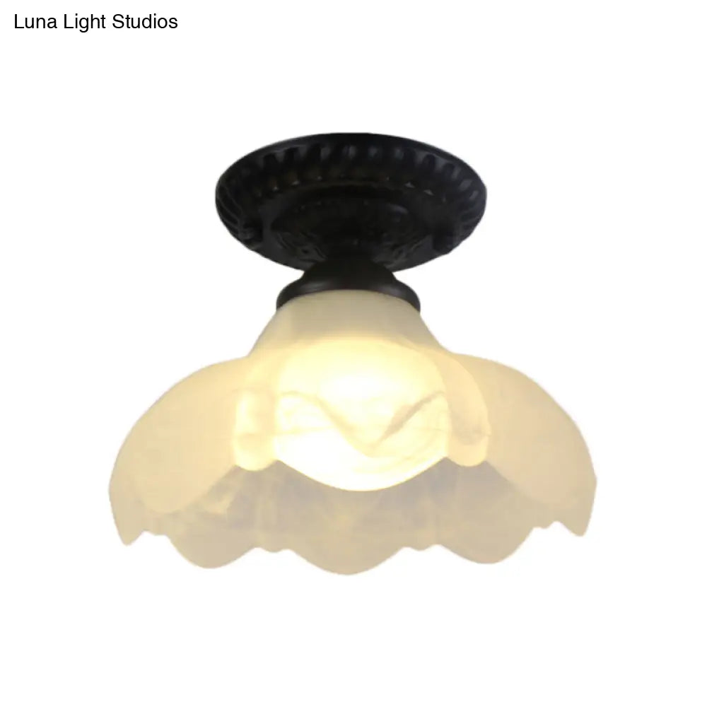 Industrial Black Semi Flush Ceiling Light With Milky Glass Shade – Perfect For Gallery