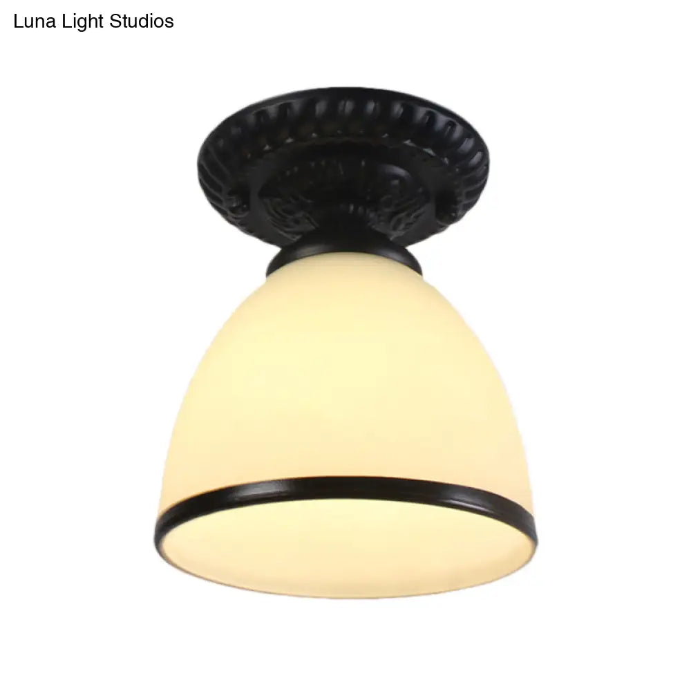 Industrial Black Semi Flush Ceiling Light With Milky Glass Shade – Perfect For Gallery