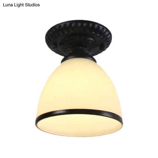 Industrial Black Semi Flush Ceiling Light With Milky Glass Shade – Perfect For Gallery