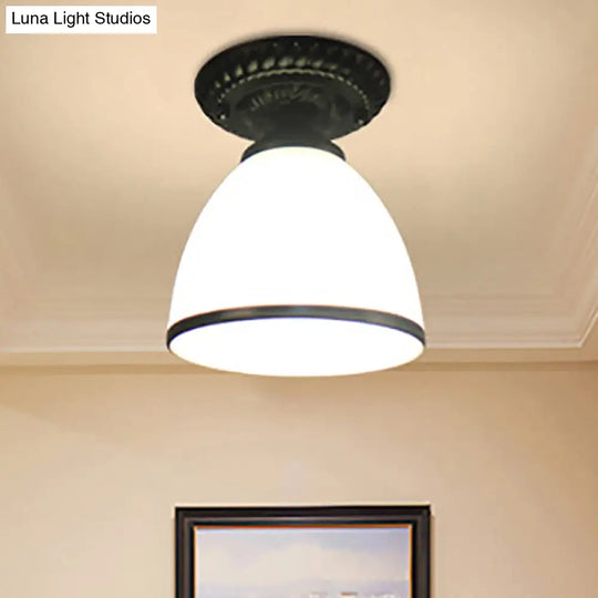 Industrial Black Semi Flush Ceiling Light With Milky Glass Shade Perfect For Gallery