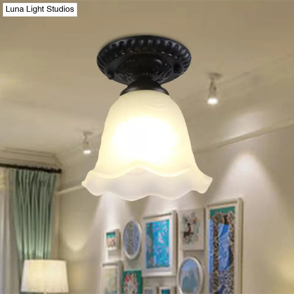 Industrial Black Semi Flush Ceiling Light With Milky Glass Shade Perfect For Gallery