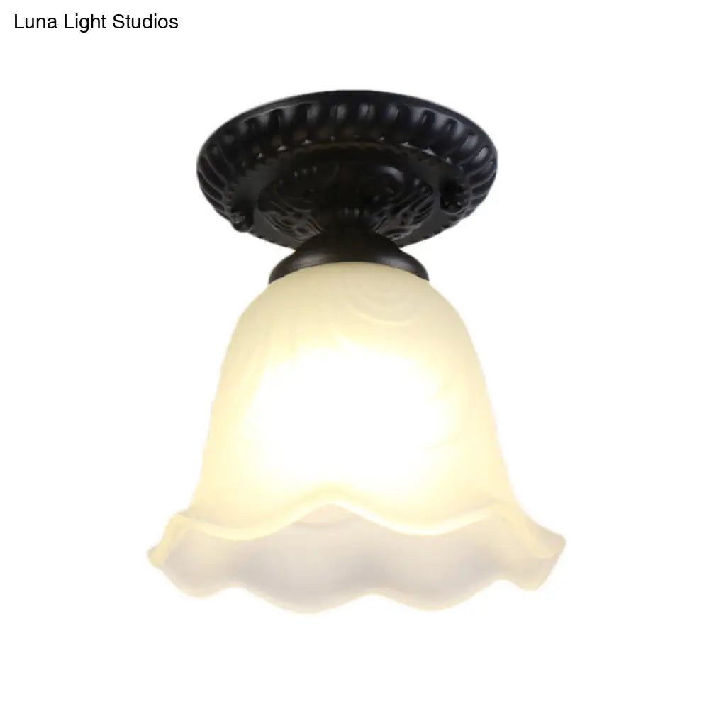 Industrial Black Semi Flush Ceiling Light With Milky Glass Shade Perfect For Gallery