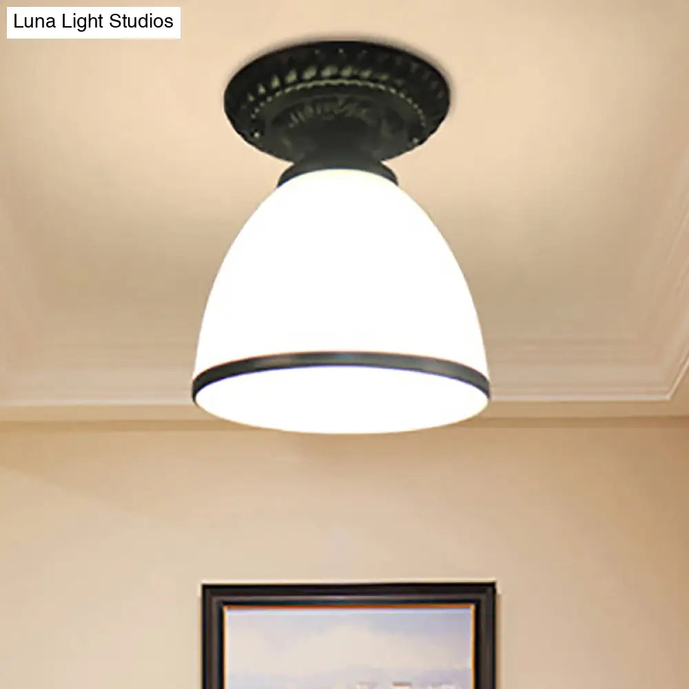 Industrial Black Semi Flush Ceiling Light With Milky Glass Shade – Perfect For Gallery