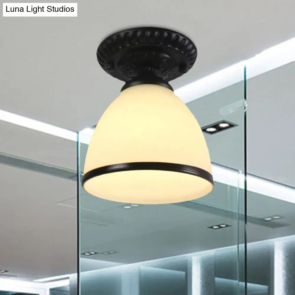 Industrial Black Semi Flush Ceiling Light With Milky Glass Shade Perfect For Gallery