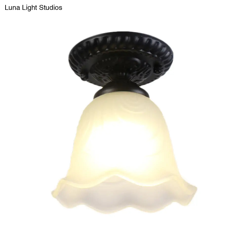 Industrial Black Semi Flush Ceiling Light With Milky Glass Shade – Perfect For Gallery