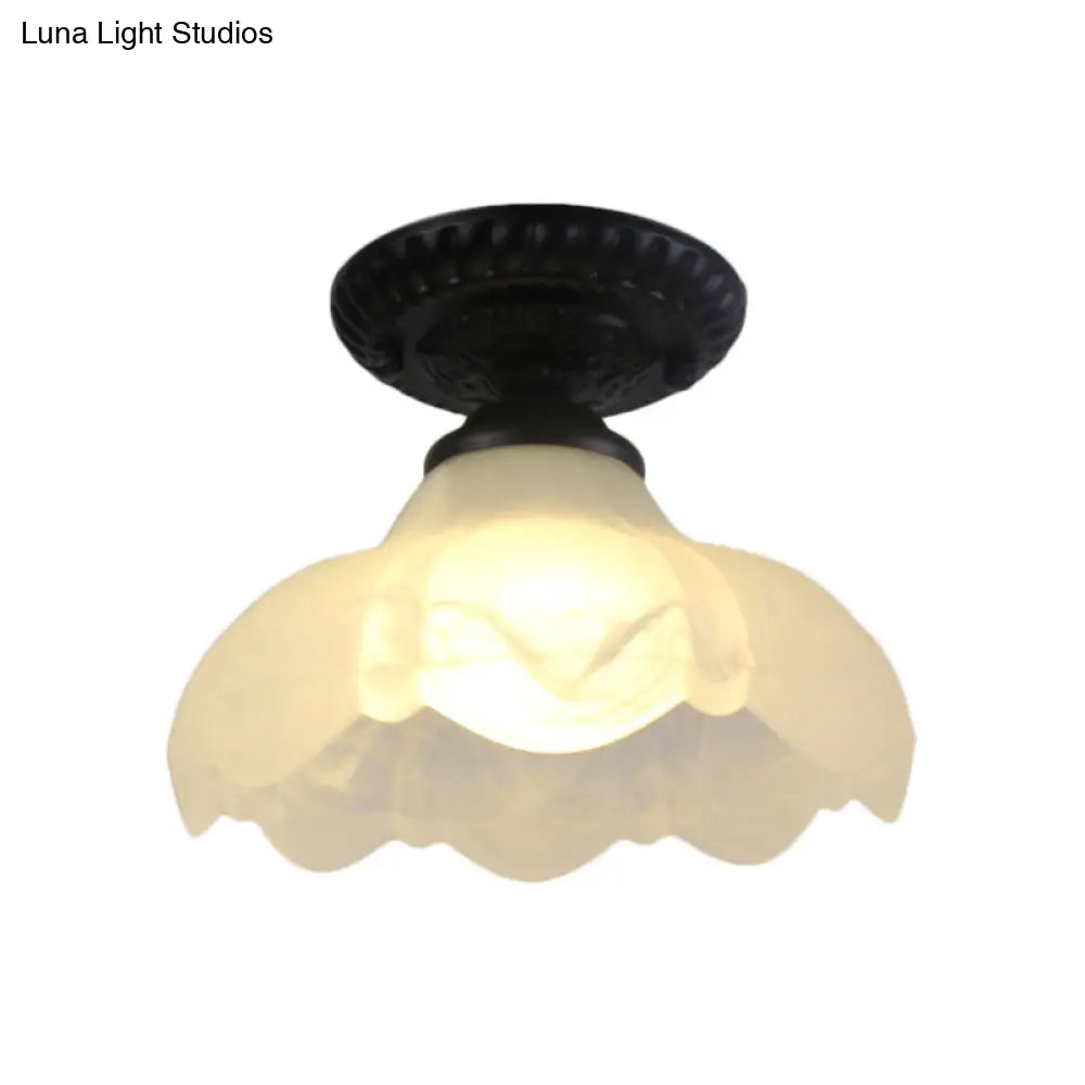 Industrial Black Semi Flush Ceiling Light With Milky Glass Shade Perfect For Gallery