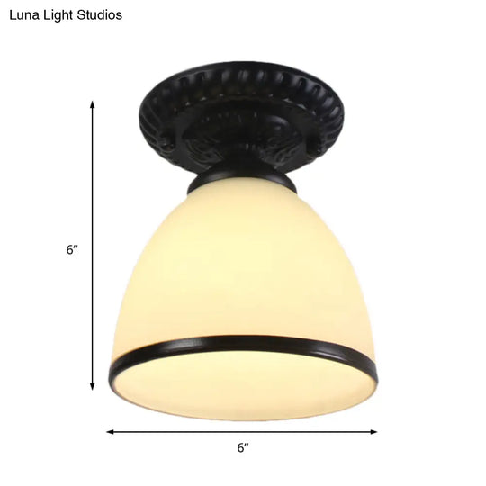 Industrial Black Semi Flush Ceiling Light With Milky Glass Shade – Perfect For Gallery