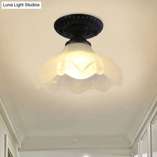 Industrial Black Semi Flush Ceiling Light With Milky Glass Shade – Perfect For Gallery