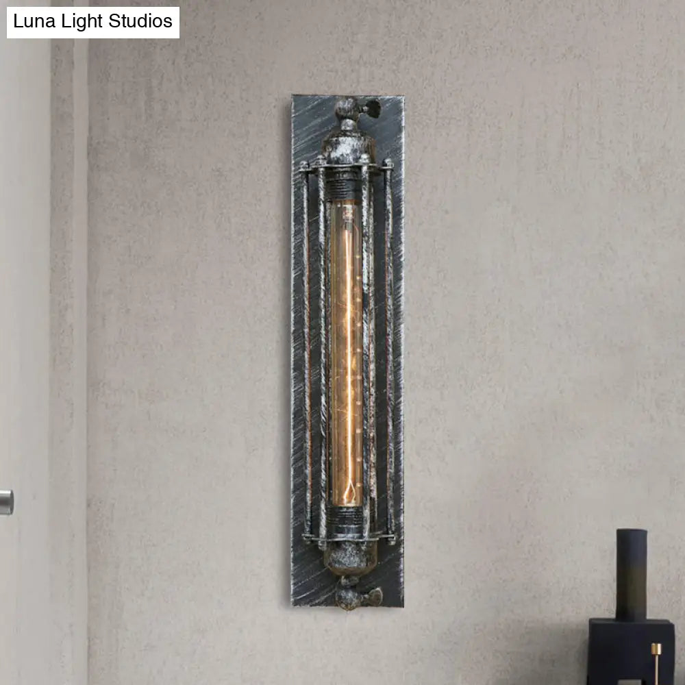 Industrial Black/Silver Metallic 1-Light Linear Wall Sconce - Sleek Wire Frame Design For Bedroom