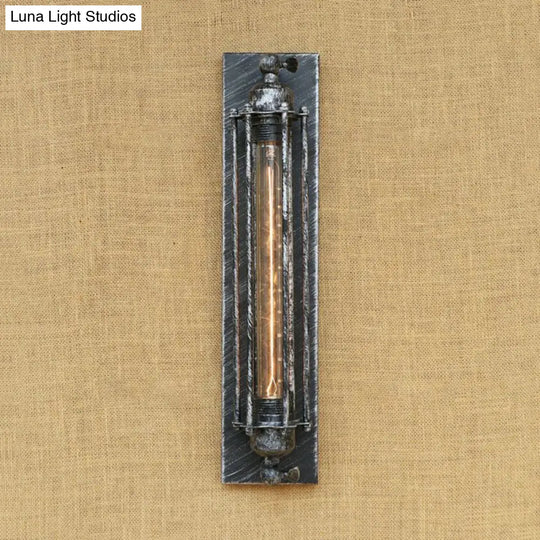 Industrial Black/Silver Metallic 1-Light Linear Wall Sconce - Sleek Wire Frame Design For Bedroom