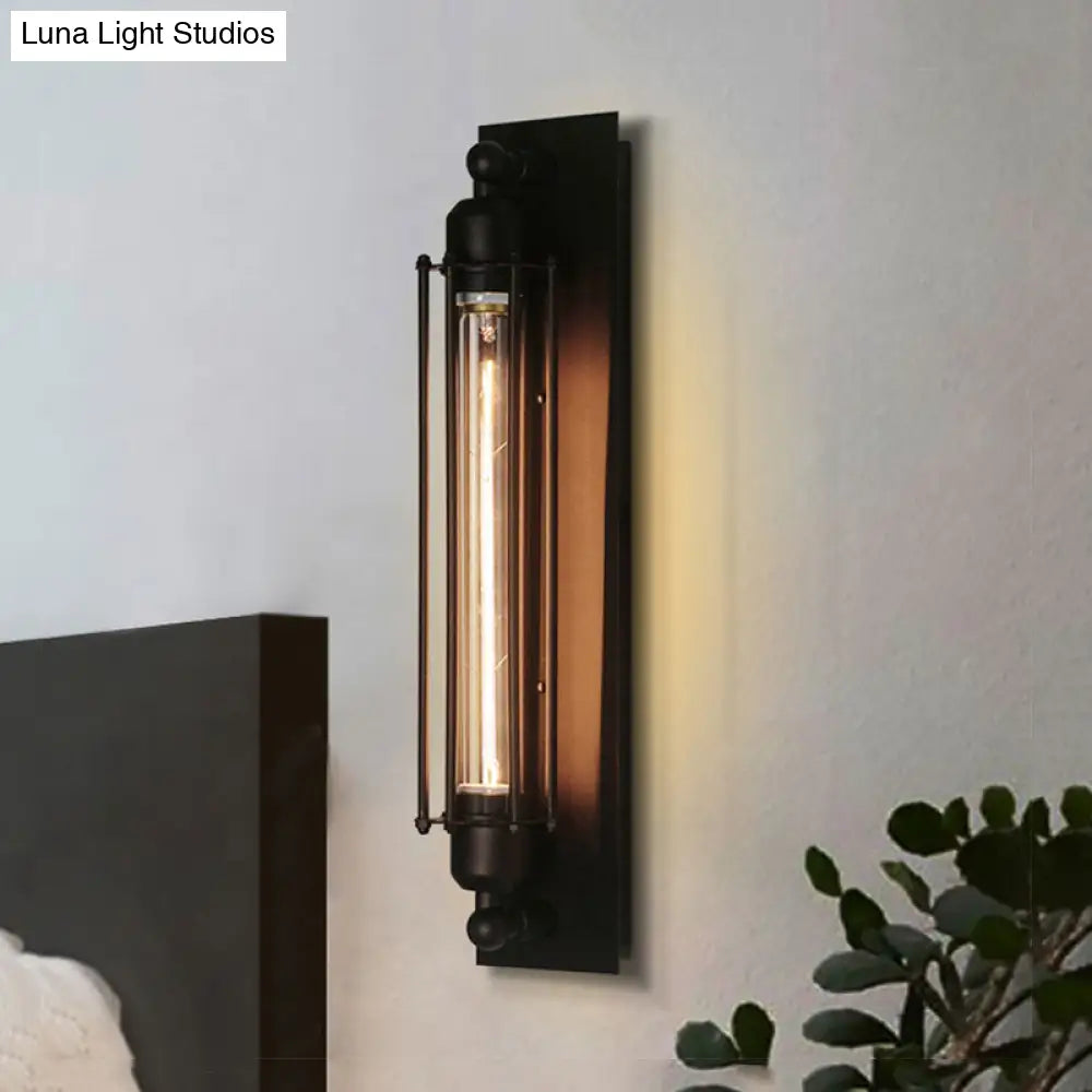 Industrial Black/Silver Metallic 1-Light Linear Wall Sconce - Sleek Wire Frame Design For Bedroom