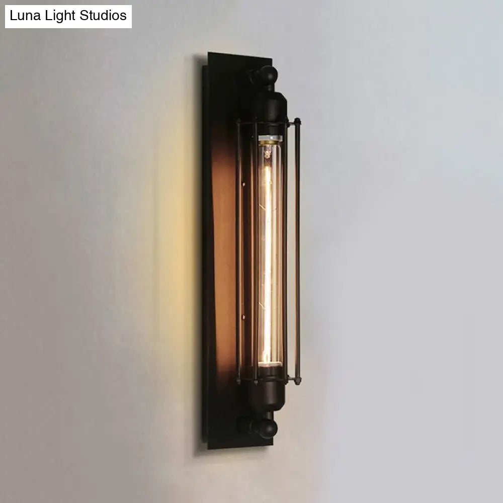 Industrial Black/Silver Metallic 1-Light Linear Wall Sconce - Sleek Wire Frame Design For Bedroom